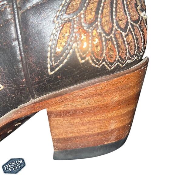 CORRAL WOMENS FLOR DE LIS WINGS BROWN LEATHER SEQUIN WESTERN COWBOY BOOTS - Picture 13 of 16